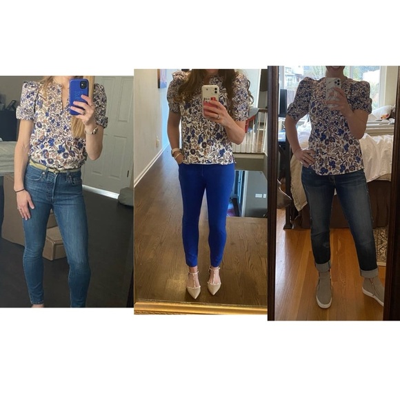 Shoshanna Odelia Floral Blouse Short Puff Sleeve Designer Womens Sz XS MSRP $320 - Picture 13 of 14